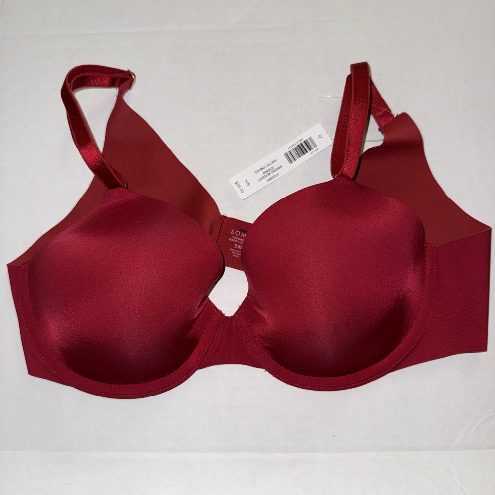 Soma 34B Bra Red Vanishing 360 Perfect Coverage Back Closure Underwire Stretch